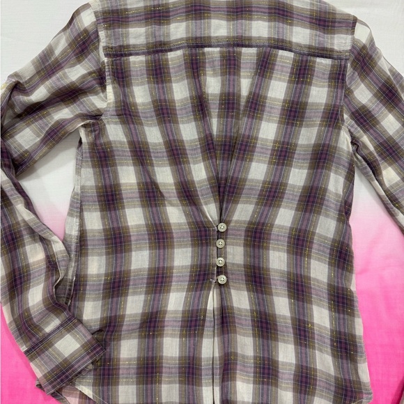 GAP Women's Plaid Shirt in Purple and White - Picture 5 of 5